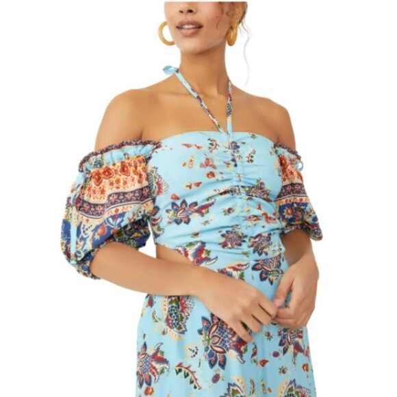 NWT Free People turquoise blue tropical floral print one piece jumpsuit, S - Picture 14 of 16
